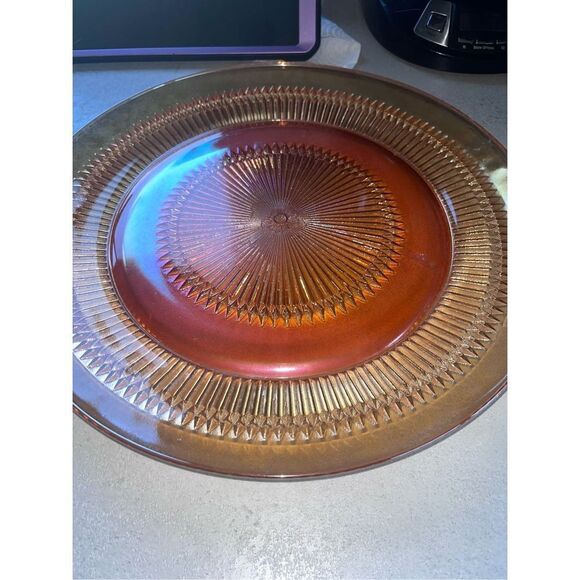 Vintage Jeannette Marigold Sunburst platter 13” flawless cookies burst! - Picture 9 of 16